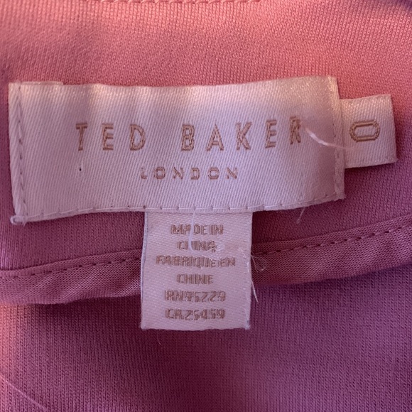 TED BAKER LONDON sherry dusky pink stretch peplum bell sleeve blouse size 0 XS - Picture 7 of 12